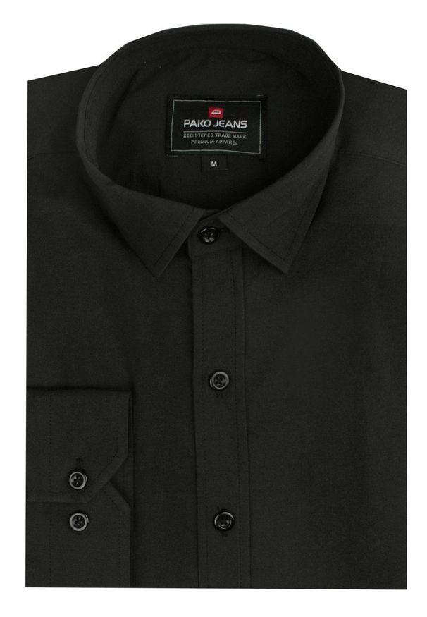 Pako Jeans - Koszula Męska Bawełniana, Czarna Elegancka, Długi Rękaw, Jednokolorowa, Taliowana, Slim -PAKO JEANS. Kolor: czarny. Materiał: bawełna. Długość rękawa: długi rękaw. Długość: długie. Styl: elegancki