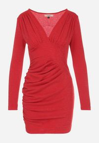 Born2be - Czerwona Sukienka Mini Taliowana z Ozdobnym Marszczeniem Raffir. Kolor: czerwony. Wzór: aplikacja. Długość: mini #6