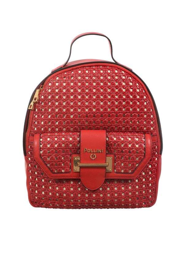 Pollini - POLLINI - Czerwony plecak z logo. Kolor: czerwony. Wzór: aplikacja