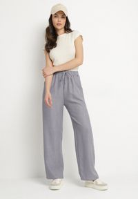 Born2be - Niebieskie Spodnie z Gumką w Talii z Prostymi Nogawkami Rannia. Okazja: na co dzień. Kolor: niebieski. Styl: casual #3