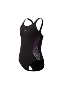 Strój kąpielowy dla dziewczynki treningowy Speedo Placement Muscleback. Kolor: czarny, różowy, wielokolorowy