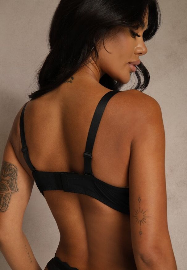 Renee - Czarno-Różowy Biustonosz z Koronką i Cyrkoniami Himelodia. Kolor: czarny. Materiał: koronka. Wzór: koronka