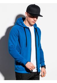 Ombre Clothing - Bluza męska rozpinana z kapturem B1083 - niebieska - XXL. Typ kołnierza: kaptur. Kolor: niebieski. Materiał: materiał, bawełna, poliester #5