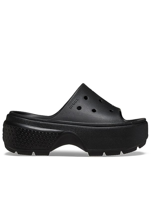 Klapki Crocs Stomp Slide 209346-001 - czarne. Kolor: czarny. Materiał: materiał. Sezon: lato. Obcas: na platformie. Styl: klasyczny