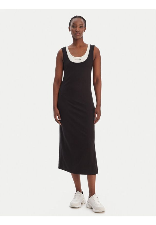 Calvin Klein Jeans Sukienka codzienna LV047E220G Czarny Slim Fit. Okazja: na co dzień. Kolor: czarny. Materiał: wiskoza. Typ sukienki: proste. Styl: casual