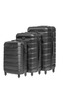 Ochnik - Komplet walizek na kółkach 19''/24''/28''. Kolor: czarny. Materiał: kauczuk, poliester, materiał, guma