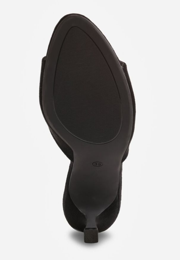 Renee - Czarne Klapki na Szpilce z Imitacji Zamszu z Noskiem Peep Toe Merissaura. Nosek buta: otwarty. Kolor: czarny. Materiał: zamsz. Obcas: na szpilce