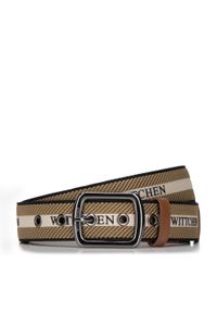 Wittchen - Męski pasek skórzany z brandingiem brązowo - beżowy. Kolor: brązowy, wielokolorowy, beżowy. Materiał: skóra. Wzór: napisy. Styl: klasyczny, sportowy #1