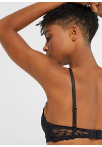 bonprix - Biustonosz z usztywnianymi miseczkami z poliamidu z recyklingu. Kolor: czarny. Materiał: satyna, poliamid, koronka. Wzór: aplikacja, paski, koronka #2
