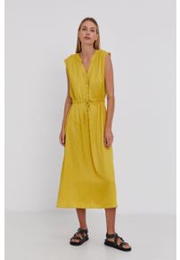 Answear Lab Sukienka kolor żółty midi prosta. Okazja: na co dzień. Kolor: żółty. Materiał: tkanina. Typ sukienki: proste. Styl: wakacyjny. Długość: midi #2