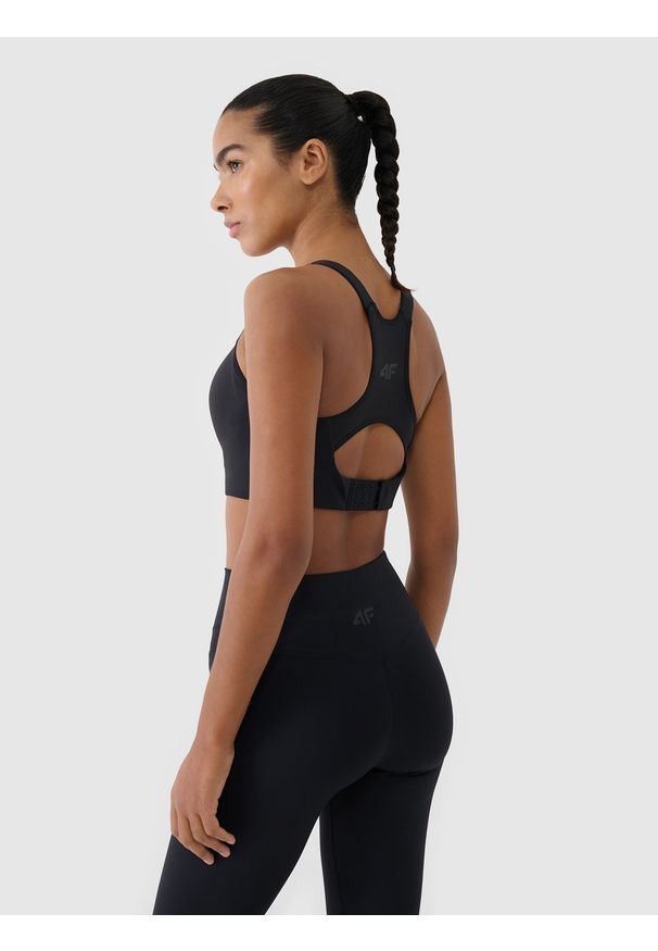 4f - 4F Biustonosz treningowy z wysokim wsparciem - czarny S. Kolor: czarny. Materiał: włókno, materiał, elastan. Wzór: ze splotem, jednolity. Sport: bieganie, fitness