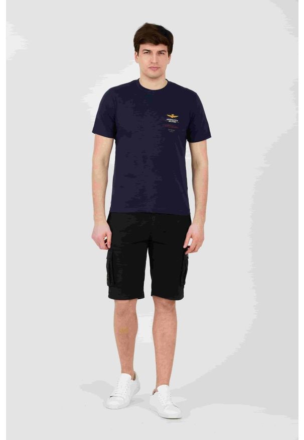 Aeronautica Militare - AERONAUTICA MILITARE Granatowy bawełniany męski t-shirt Short Sleeve, Rozmiar XXL. Kolor: niebieski. Materiał: bawełna