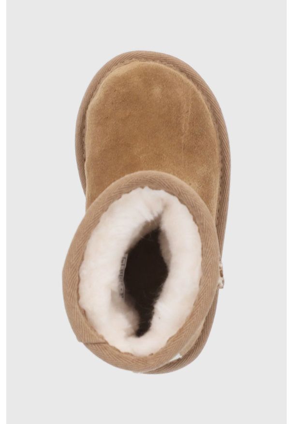 Ugg - UGG śniegowce zamszowe dziecięce Classic II Clear Glitter kolor brązowy. Nosek buta: okrągły. Kolor: brązowy. Materiał: zamsz