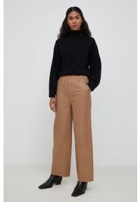 GESTUZ - Gestuz spodnie skórzane damskie kolor beżowy proste high waist. Stan: podwyższony. Kolor: beżowy #2