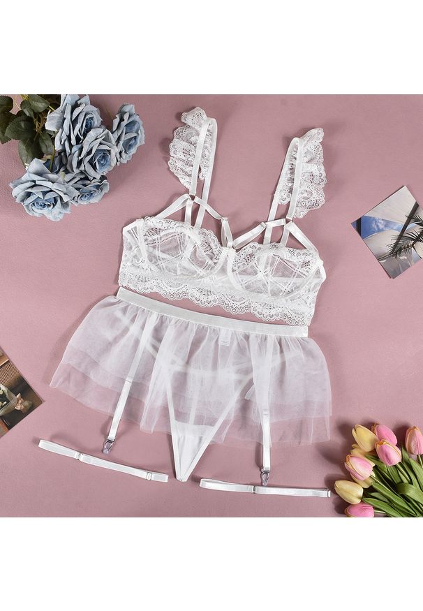 Intica - Komplet bielizny tiulowej z koronką na wyjątkowe okazje Alise. Kolor: biały. Materiał: tiul, koronka. Wzór: koronka