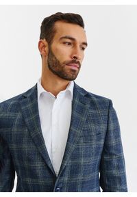 Pako Lorente - PAKO LORENTE – Granatowa casualowa marynarka męska w zieloną kratę. Okazja: na co dzień. Kolor: zielony, niebieski, wielokolorowy. Materiał: poliester, elastan, wiskoza. Styl: casual #6