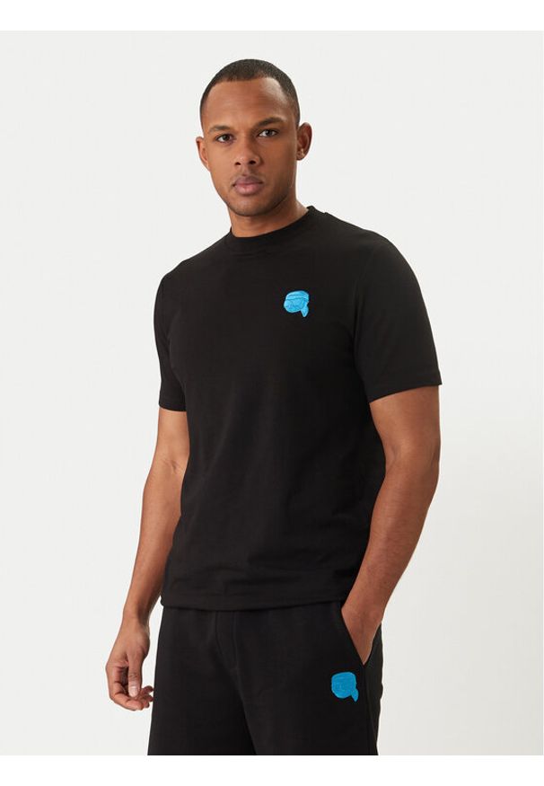 Karl Lagerfeld - KARL LAGERFELD T-Shirt 755049 562235 Czarny Regular Fit. Typ kołnierza: dekolt w karo. Kolor: czarny. Materiał: bawełna