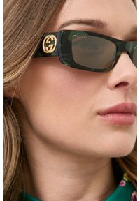 Gucci okulary przeciwsłoneczne damskie kolor szary. Kształt: prostokątne. Kolor: zielony #2