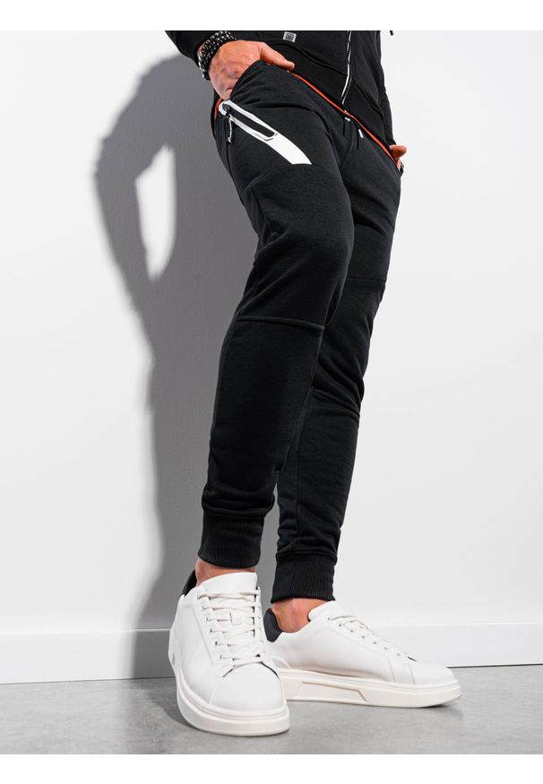 Ombre Clothing - Spodnie męskie dresowe P1002 - czarne - XXL. Okazja: na co dzień. Kolor: czarny. Materiał: dresówka. Styl: elegancki, casual
