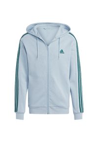 Adidas - Bluza męska adidas Essentials Fleece 3-Stripes Full-Zip. Typ kołnierza: kaptur. Kolor: wielokolorowy, niebieski, zielony. Materiał: materiał