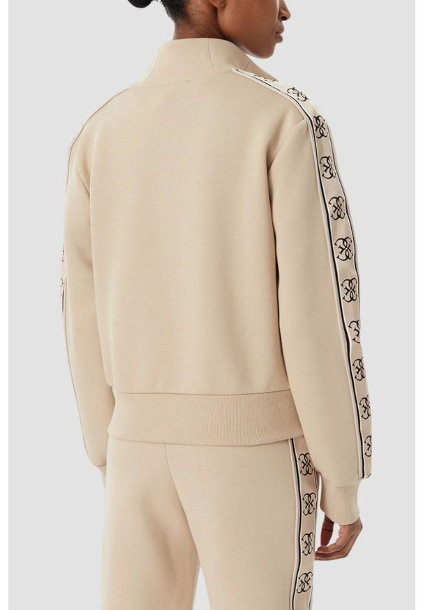 Guess - GUESS Beżowa damska bluza rozpinana z lampasami Britney, Rozmiar S. Okazja: na co dzień. Kolor: beżowy. Styl: casual, sportowy, elegancki