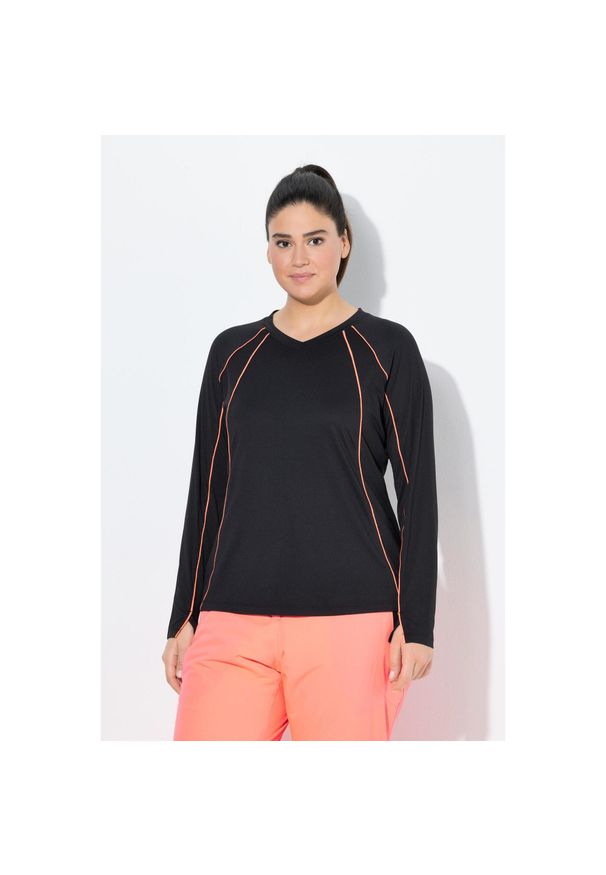 ULLA POPKEN - Damskie Koszula funkcyjna LSF 50+ slim dekolt w szpic długie rękawy. Kolekcja: plus size. Kolor: czarny. Materiał: poliester, materiał, elastan. Długość rękawa: długi rękaw. Długość: długie