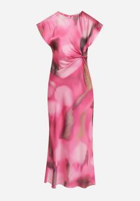 Born2be - Różowa Rozkloszowana Sukienka w Abstrakcyjny Print z Ozdobnym Marszczeniem Tillanara. Okazja: na imprezę. Kolor: różowy. Wzór: nadruk. Styl: elegancki, wizytowy #5