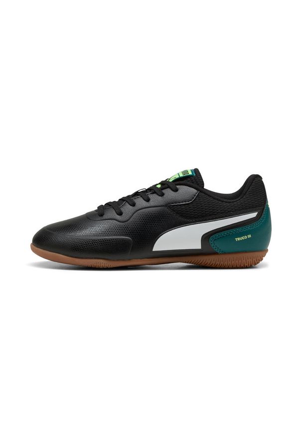 Buty na halę Puma TRUCO III Jr Black-Fizzy Light. Materiał: guma, skóra. Szerokość cholewki: normalna. Sport: piłka nożna