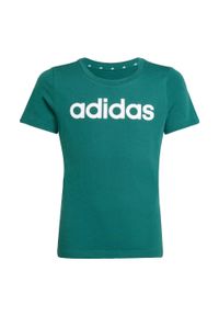 Adidas - Essentials Linear Logo Cotton Slim Fit Tee. Kolor: biały, zielony, wielokolorowy