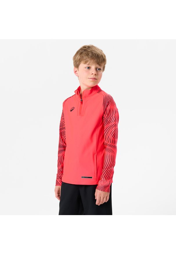 KIPSTA - Bluza piłkarska na krótki suwak dla dzieci Kipsta Viralto Wavy Club. Kolor: czerwony, wielokolorowy, różowy. Materiał: poliester, materiał, elastan. Długość: krótkie. Sport: piłka nożna