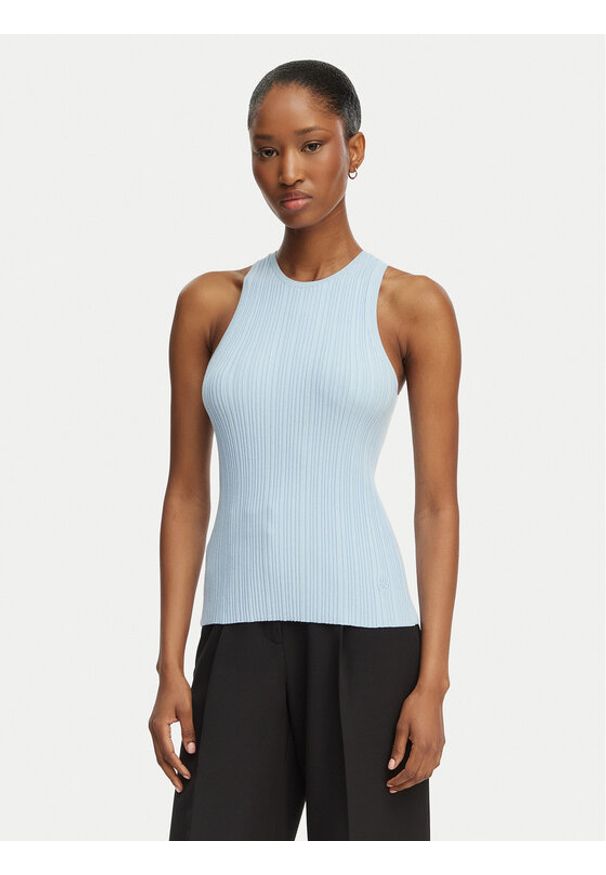 Hugo - HUGO Top Sarepla 50539890 Niebieski jasny Slim Fit. Kolor: niebieski. Materiał: syntetyk