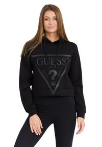 Guess - GUESS Czarna damska bluza New Alisa z dużym logo. Kolor: czarny. Materiał: elastan, wiskoza, materiał, poliamid #5