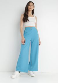 Born2be - Niebieskie Spodnie Szerokie Antile. Stan: podwyższony. Kolor: niebieski. Materiał: koronka. Długość: krótkie. Wzór: gładki. Styl: elegancki #5