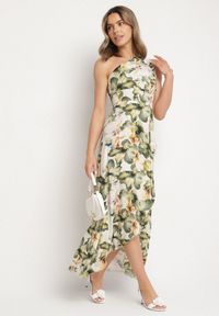 Born2be - Ciemnozielona Wiskozowa Kwiatowa Sukienka o Asymetrycznym Kroju Lironia. Okazja: na co dzień. Kolor: zielony. Materiał: wiskoza. Wzór: kwiaty. Sezon: wiosna, lato. Typ sukienki: asymetryczne. Styl: casual, elegancki #2