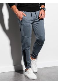 Ombre Clothing - Spodnie męskie dresowe z przeszyciami - grafitowe V2 OM-PASK-0137 - XXL. Kolor: szary. Materiał: dresówka. Wzór: nadruk #5