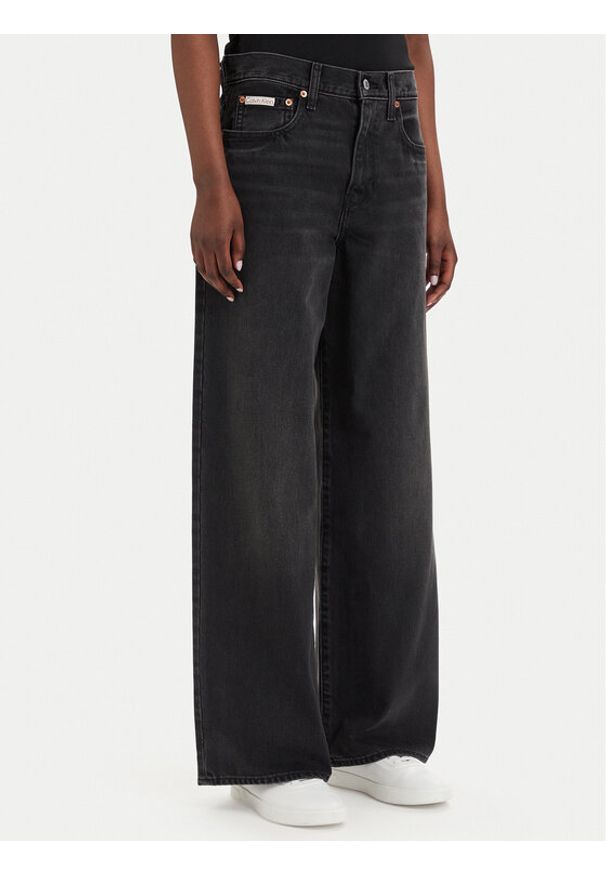 Calvin Klein Jeans Jeansy LV047E700G Czarny Wide Leg. Kolor: czarny