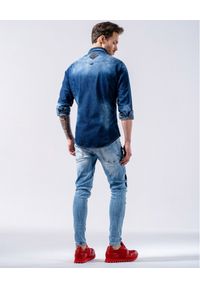 GUNS & TUXEDOS - Niebieska koszula z naszywkami Crocket. Kolor: niebieski. Materiał: jeans, bawełna. Długość rękawa: długi rękaw. Długość: długie. Wzór: aplikacja