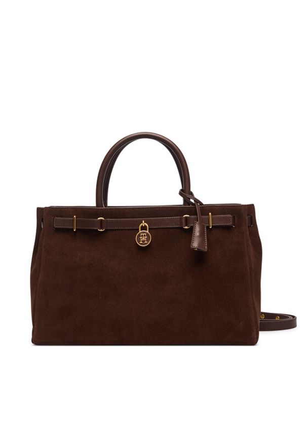 TOMMY HILFIGER - Tommy Hilfiger Torebka American Icon Tote Suede AW0AW19216 Brązowy. Kolor: brązowy. Materiał: skórzane, zamszowe