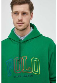 Polo Ralph Lauren bluza męska kolor zielony z kapturem z aplikacją. Typ kołnierza: kaptur, polo. Kolor: zielony. Wzór: aplikacja #2