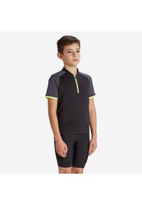 BTWIN - Koszulka rowerowa dla dzieci Btwin 500 krótki rękaw. Kolor: szary, wielokolorowy, czarny. Materiał: poliester, materiał. Długość rękawa: krótki rękaw. Długość: krótkie. Sport: kolarstwo #1