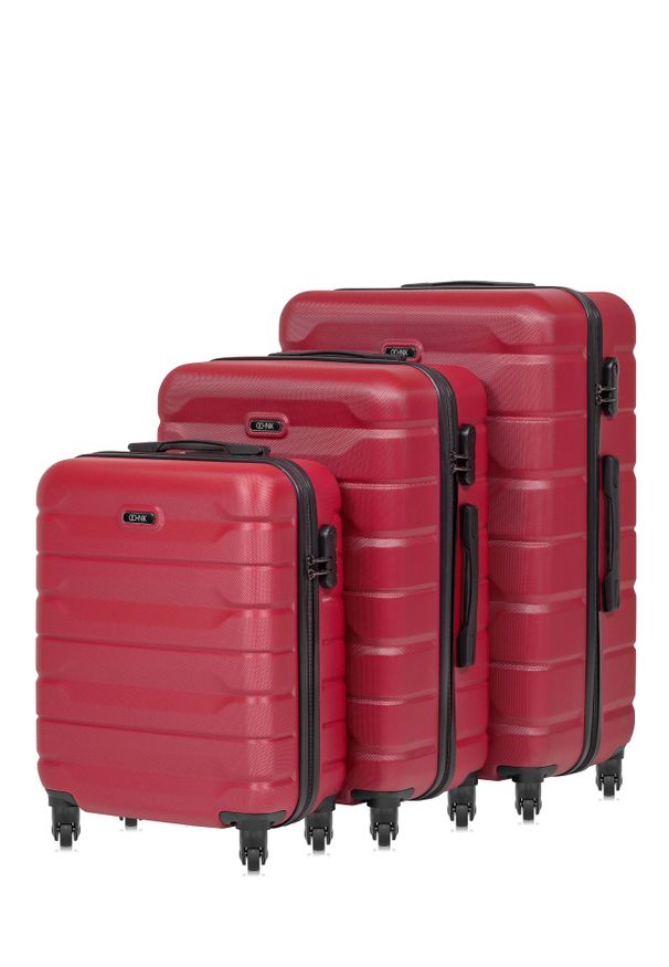 Ochnik - Komplet walizek na kółkach 19''/24''/28''. Kolor: czerwony. Materiał: guma, poliester, materiał, kauczuk