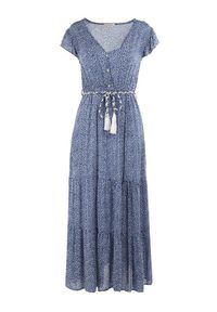 Born2be - Niebieska Sukienka Tudanna. Typ kołnierza: dekolt w kształcie V. Kolor: niebieski. Materiał: tkanina, materiał. Wzór: ażurowy, aplikacja, kwiaty. Długość: maxi #7