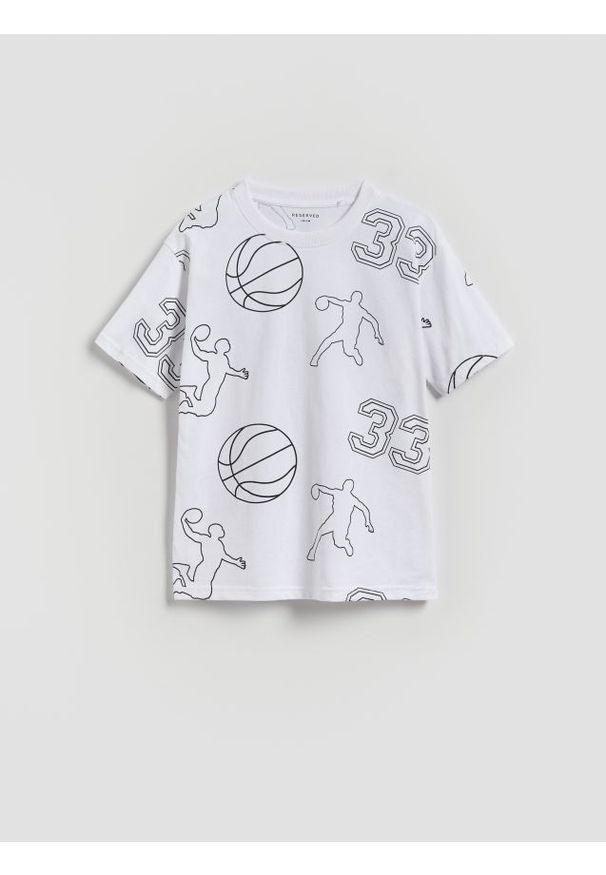 Reserved - Bawełniany t-shirt z nadrukiem - biały. Kolor: biały. Materiał: bawełna. Wzór: nadruk