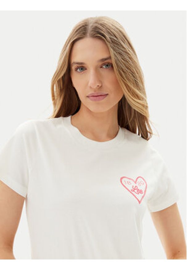 Lee T-Shirt Small Logo 112363635 Biały Regular Fit. Kolor: biały. Materiał: bawełna