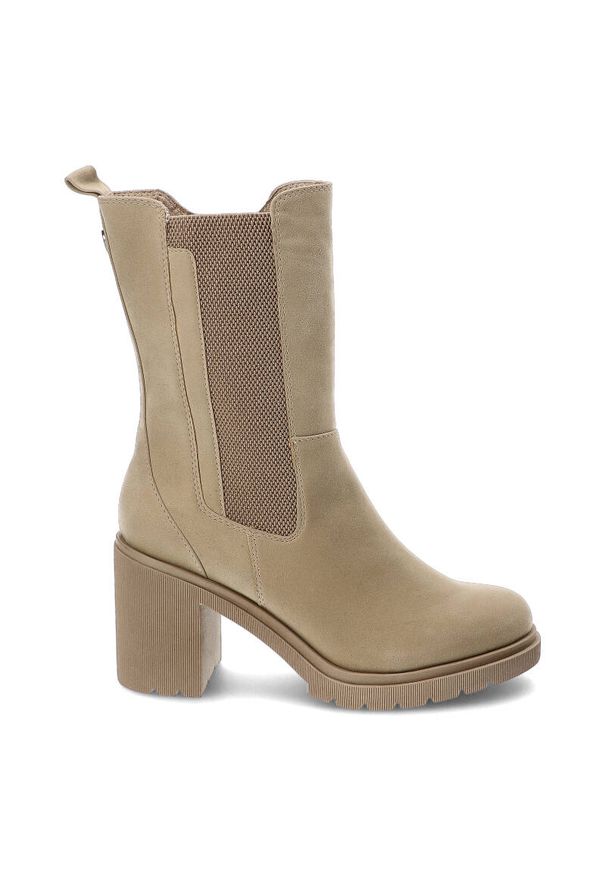 Beżowe Botki Marco Tozzi Ocieplane Buty Damskie. Okazja: do pracy. Zapięcie: zamek. Kolor: beżowy. Materiał: nubuk, guma, futro, syntetyk, skóra ekologiczna. Sezon: zima, jesień. Obcas: na obcasie. Styl: elegancki. Wysokość obcasa: średni