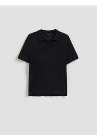 Reserved - Sweter polo z domieszką lnu - czarny. Typ kołnierza: polo. Kolor: czarny. Materiał: len #1