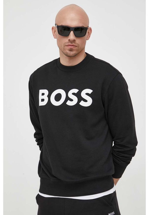 BOSS Orange - Boss Orange bluza bawełniana męska kolor czarny z nadrukiem. Kolor: czarny. Materiał: bawełna. Wzór: nadruk