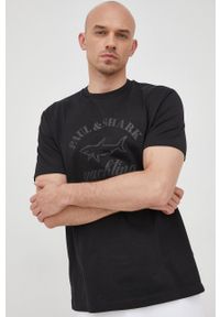 PAUL & SHARK - Paul&Shark t-shirt bawełniany kolor czarny z nadrukiem. Kolor: czarny. Materiał: bawełna. Wzór: nadruk