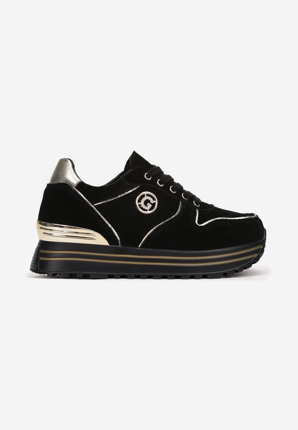 Born2be - Czarne Sneakersy na Grubej Podeszwie z Wkładką ze Skóry Naturalnej Boza. Okazja: na co dzień, na spacer. Nosek buta: okrągły. Zapięcie: sznurówki. Kolor: czarny. Materiał: skóra. Obcas: na obcasie. Wysokość obcasa: niski. Sport: turystyka piesza