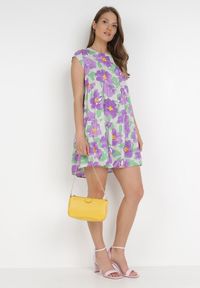 Born2be - Fioletowa Sukienka Taphissis. Kolor: fioletowy. Materiał: tkanina. Długość rękawa: bez rękawów. Wzór: kwiaty. Długość: mini #5